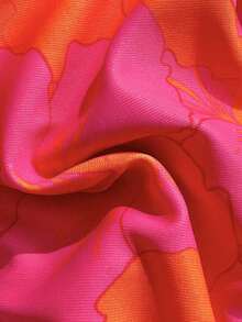 Conjunto de bikini para mujer con top de tirantes con aros y sujetador push-up con estampado digital y Bottom con lazos laterales, para primavera/verano - Naranja 2 - Ver 6