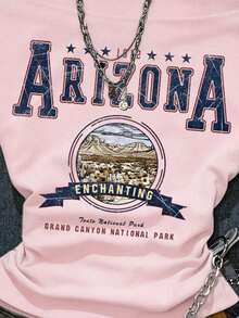 Camiseta de mujer de manga corta con cuello asimétrico y estampado de rayas - Rosa Pálido - Ver 4
