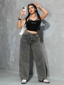 Jeans rectos y sueltos con bolsillos - Lavado ligero - Ver 6