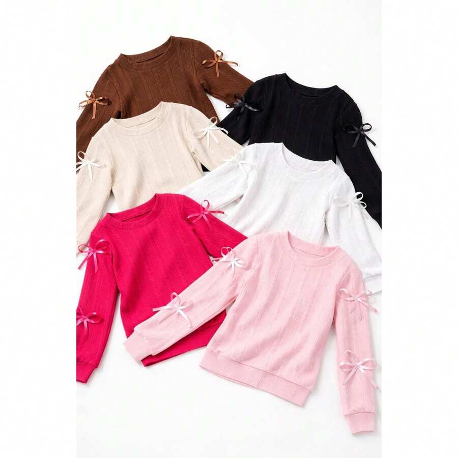 Blouse With Bows For Children And Teenagers. - Hot Pink - View 1