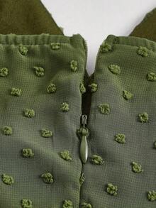 MOD Vestido de tirantes de lunares de hombros con cordón de dos capas bajo - Verde militar - Ver 4
