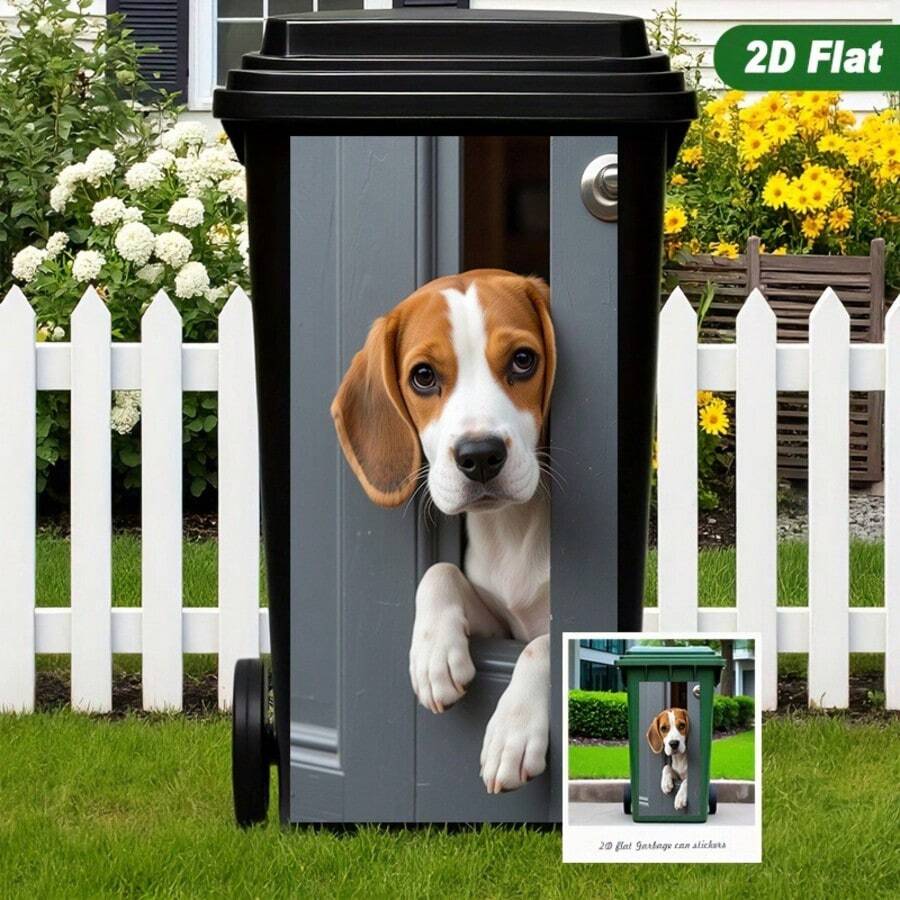 1pc Trash Can Sticker [14.57 X 32.28 Inches] Peeking Dog Design, Wall Decal Adhesive Wallpaper For Kitchen Trash Can Decor, Applicable To Trash Can, Wall, Home Decor - Style 1 - View 1