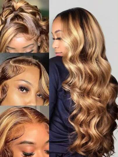 Eulisi Wig Lace Front Ombre Pirang Madu 13*6, Wig Bergelombang Tanpa Lem dengan Garis Rambut Alami untuk Pemula, 24 Inci