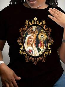 Women's "Faith" T-Shirt - Printed With Biblical And Religious Patterns, Casual Round Neck Top Made Of Durable 200G Religious Fabric, Suitable For Church Use - Perfect Religious Gift Selection, Ideal For Church, Casual Wear And Prayer. - 黑色 - 查看 8