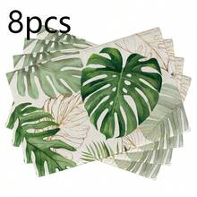 18*11.81 Inch (45*30cm) Tropical Monstera Leaf Print Rectangular Placemats, Available In 1/2/4/6/8/30 Sets, Made Of 100% Polyester With Non-Slip And Heat-Resistant Properties, Machine Washable, Hand Washable And Dry Cleanable, Ideal For Daily Dining And Home Decor, Perfect For Tropical And Boho Style Enthusiasts - Multicolor - View 23