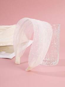 1 chiếc băng đô ren lưới chấm bi - trắng - Xem 2