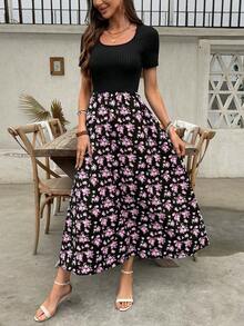 GGHKKssg Women's Summer Solid Color & Printed Patchwork Minimalist Casual Dress - Multicolor 6 - Ver 3