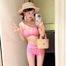 Sexy swimsuit women's 2026 new printed T-shirt looks thin and beautiful, cute, small breasts split, flat angle hot spring vacation - ピンク(高品質) - チェックする 4