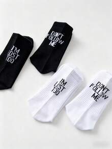 1/5 Pares de Meias Engraçadas de Cano Médio DON'T FOLLOW ME Meias Personalizadas Preto & Branco Cor Sólida Estilo Versátil de Casal Meias Engraçadas de Cano Médio Estilo Streetwear - Multicolorido - Visão 4