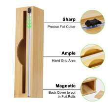 Cling Film Storage Box With Slide Cutter Reusable Parchment Paper Dispenser Multifunctional Kitchen Organizer Household Food Wrap Cutting Storage Tool - Brown - View 4