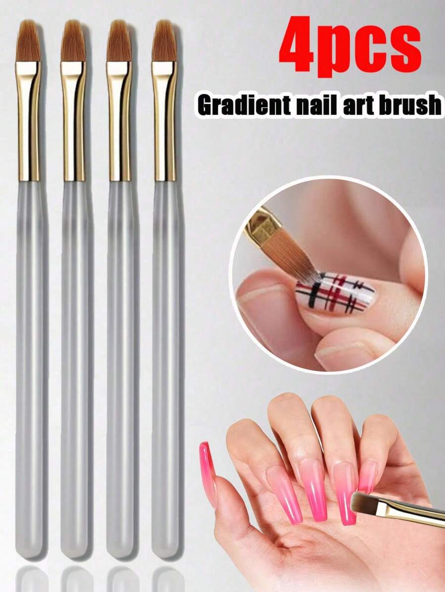 Bộ 4 cọ vẽ móng gradient, lông cọ rộng và mềm mại, chất liệu mịn và bền, dễ sử dụng, dụng cụ tự làm bút gel móng, thiết kế tay cầm thời trang, tay cầm bằng kim loại, bề mặt nhẵn mịn, tay cầm gradient, cấu trúc bền chắc, phù hợp cho người yêu thích trang điểm (4 chiếc/1 bộ) - Nhiều màu - Xem 1