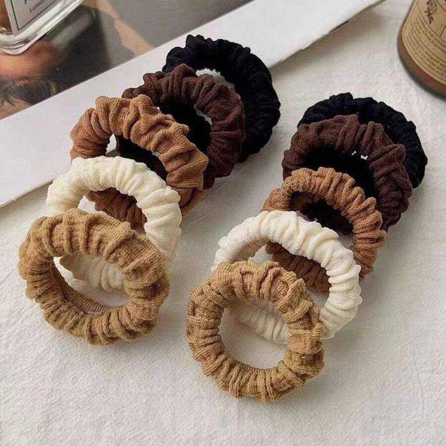 Set de 5 piezas/10 piezas de Coleteros Gruesos para Mujer, Scrunchies Elásticos para Coleta y Moño, Nuevo Diseño - Multicolor - Ver 1