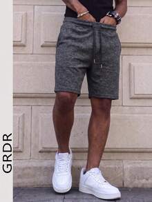 GRDR Men's Black Washed Textured Knit Drawstring Casual Shorts - Black - View 3
