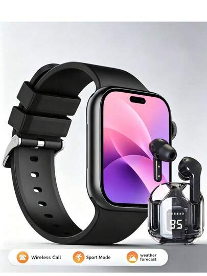 2-In-1 Multifunctional Outdoor Sports Smart Watch + Earphone Set, 2.01" Full Touch Screen, Supports Wireless Calling & Messaging, Music Playback, Fitness Tracker Smart Watch, Gift For Women & Men, Birthday Gift
