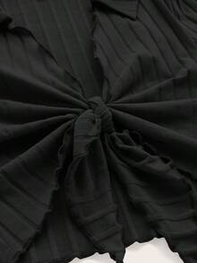 Top crop ribete en forma de lechuga con nudo delantero - Negro - Ver 4