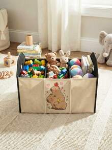 1pc Compartment Storage Box, Laundry Basket, Large Capacity Foldable With Patterned Print, Suitable For Nursery, Bedroom, Baby Clothes, Under Bed Storage, Toy Storage - Multicolor - View 9