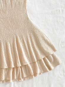 AVestido mini sexy con espalda descubierta, corbata en el cuello, dobladillo fruncido y doble capa, adecuado para fiestas, citas, San Valentín - Albaricoque - Ver 7