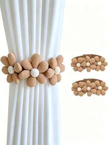 1/2pcs Adjustable 3-Flower Curtain Tiebacks, No-Drill Curtain Hooks And Fasteners, Durable And Easy To Clean, Curtain Tiebacks, Adjustable Curtain Ropes, Curtain Accessories, Suitable For Bedroom And Living Room Decor - Multicolor - View 7