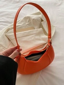1个橙色PU新月形单肩腋下包，时尚简约纯色女包，秋冬款 - 橘色 - 查看 6