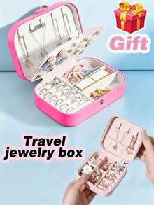 1pc Travel Jewelry Organizer Box Portable PU Leather Jewelry Storage Case. Anti-Oxidation Jewelry Box Vanity Storage Container,Multi-Compartment Jewelry Display Box,Storage Gift Box, Display Box, Simple Flip Cover, Large Capacity,Portable Exquisite Jewelry Box For Travel,Household Jewelry Dustproof Box - Rose Red - View 7