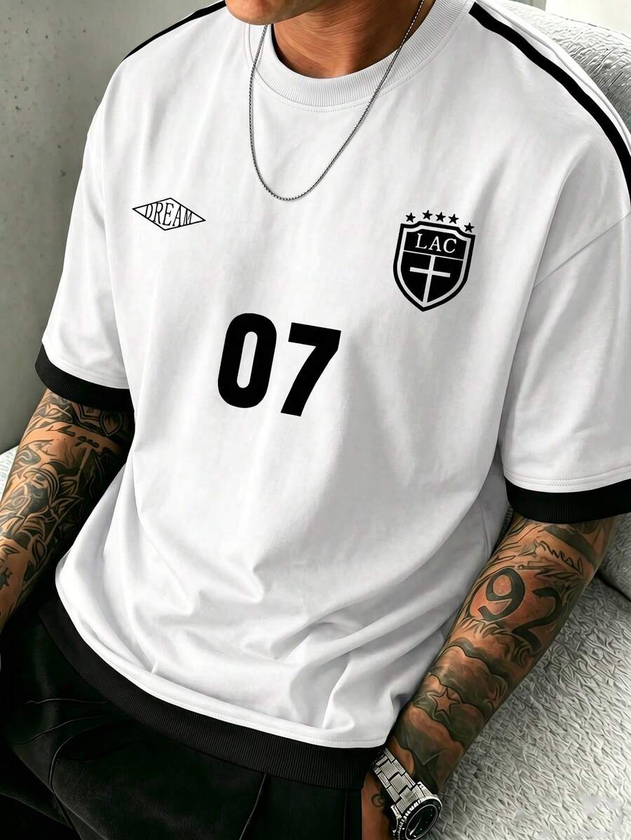 復古 League No.07 極簡主義球衣風格 T-shirt,適合聚會、休閒穿著、戶外運動 - 白色 - 查看 1