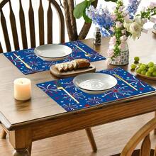 1/4 Pcs, Red Fireworks And Star Pattern July 4Th Theme Placemat, Memorial Day Patriotic Theme, 12X18 Inch Placemat, Coffee Table Mat, Home Placemat, Table Decoration, Room Decor - 1PC-Kiểu 1 - Xem 4