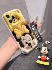 Disney Mickey Mouse Clubhouse Phone Case : 3D Fluffy Pattern Border Protector Phone Soft Phone Case With A Free Cute Mickey Bracelet Chain Lanyard, Mickey, Minnie, Goofy, Donald Duck, Daisy Duck, Pluto, For Apple 17 Promax 17 Pro 16 15 14 13 12 11 Pro Max XS Max X XR Soft Cover Summer Phone Case - 白色 - 查看 6