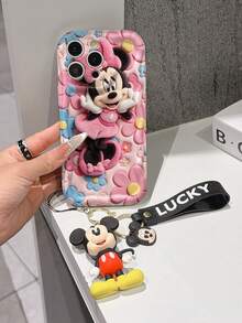 Disney Mickey Mouse Clubhouse Phone Case : 3D Fluffy Pattern Border Protector Phone Soft Phone Case With A Free Cute Mickey Bracelet Chain Lanyard, Mickey, Minnie, Goofy, Donald Duck, Daisy Duck, Pluto, For Apple 17 Promax 17 Pro 16 15 14 13 12 11 Pro Max XS Max X XR Soft Cover Summer Phone Case - trắng - Xem 3