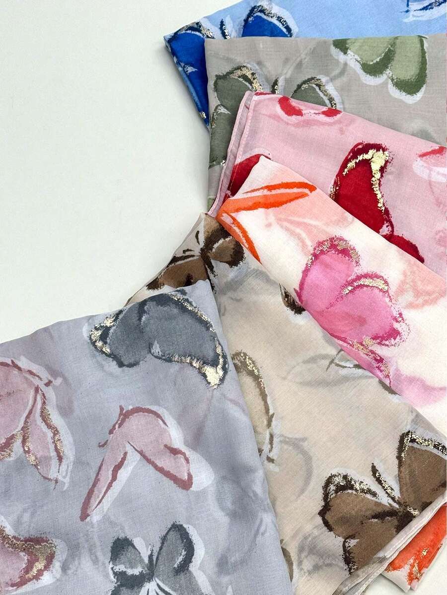 1条女士简约印花金箔围巾，时尚围巾，新款防晒沙滩披肩，棉麻质感女士披肩 - 彩色 - 查看 1