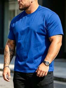 Plus Size Men's T-Shirt, Summer Plus Size Men's Casual Crew Neck Tank Top, Versatile, Slim Fit, Fresh And Energetic Sports - Blue - View 5