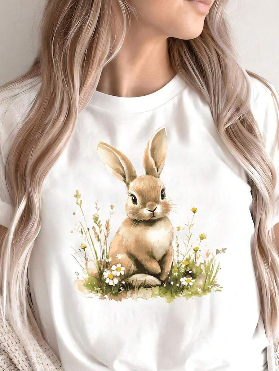 Conejo floral T1S1Hirt Acuarela Conejo Grfico T1EE