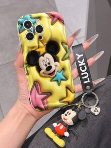Disney Mickey Mouse Clubhouse Phone Case : 3D Fluffy Pattern Border Protector Phone Soft Phone Case With A Free Cute Mickey Bracelet Chain Lanyard, Mickey, Minnie, Goofy, Donald Duck, Daisy Duck, Pluto, For Apple 17 Promax 17 Pro 16 15 14 13 12 11 Pro Max XS Max X XR Soft Cover Summer Phone Case - White - View 5
