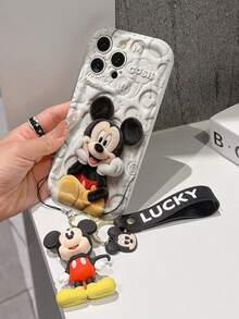 Disney Mickey Mouse Clubhouse Phone Case : 3D Fluffy Pattern Border Protector Phone Soft Phone Case With A Free Cute Mickey Bracelet Chain Lanyard, Mickey, Minnie, Goofy, Donald Duck, Daisy Duck, Pluto, For Apple 17 Promax 17 Pro 16 15 14 13 12 11 Pro Max XS Max X XR Soft Cover Summer Phone Case - 白色 - 查看 4