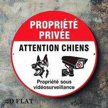 2D Plat - Panneau rond de 8 x 8 pouces, Décoration vintage française "Propriété privée" et "Attention : Chien", convient pour la maison, le bureau, le jardin, les magasins, les bars et les cafés (position des trous aléatoire) - A - Voir 4