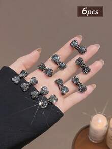 6/12pcs Women's Luxury Small Faux Rhinestone Bow Hair Clips, Exquisite Side Bangs Clips, Flyaway Hair Pins, Fashion Alligator Hair Clips, Suitable For Side Bangs, Forehead Flyaways, Perfect Gift For Girlfriend, Back To School Season, Dates, Beach Vacation, Practical Hair Accessory Gift! - Black - View 6