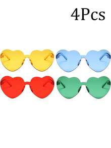8pcs Heart Shaped Glasses, Women's Fashionable Rimless Colorful Party Glasses, Neon Color, Heart Shaped Glasses, Hippie Heart Shaped Glasses, Retro Costume Glasses, Magical Colors, Party Glasses, Retro Costume Glasses, Transparent Colorful Heart Shaped Glasses Set, Christmas Decoration, Home, Christmas Gift, Christmas Decoration - Multicolor - View 22