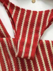 Swim Chiccia Conjunto de bikini a rayas sexy para mujer con pantalones, nueva llegada de trajes de baño para mujer 2026, adecuado para la escuela, vacaciones, citas, té de la tarde, estilo occidental, cruceros, playa, isla, viajes por carretera, todas las estaciones, festivales de música, vacaciones bohemias, vacaciones bohemias, otoño relajado, estilo occidental bohemio, blusas elegantes para mujer - Rojo - Ver 4