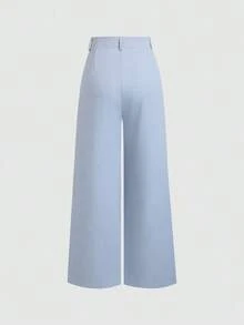 Pantalones anchos de mujer vintage elegantes con textura y plisados, para otoño/invierno - Celeste - Ver 2