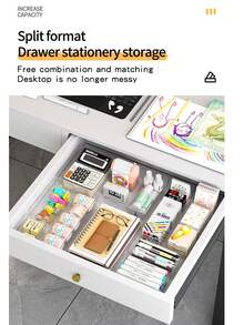 8pcs PET Drawer Makeup Organizer Boxes, Divided Vanity Desk Skincare Storage Containers, Multi-Size Set Suitable For Home Desk And Drawer Organization - Multicolor - View 7