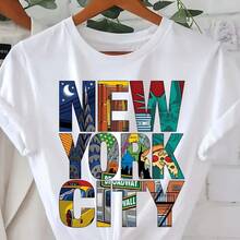 New York City Orientation T-Shirt - Casual Short Sleeve Crew Neck T-Shirt With New York Skyline And Geometric Map, Machine Washable - Urban Navigation T-Shirt - 白色 - 查看 6