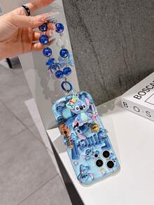 Disney Has Authorized, Phone Case - Chain Set, The Stitch Lilo & Stitch 3D Phone Case Plus A Silicone 3D Stitch Bracelet With Metallic Ring Removable Bracelet, Stitch And Angel Pattern, Compatible With Iphone17/16/15/14/13/12/11/XS/XR/X Plus Pro Max, A Stylish Cartoon Phone Case, The Perfect Gift Choice, Phone Protection, Durable Phone Cover, Great Gift For Friends And Family. - White - View 3
