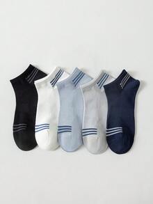 1/5 pares de calcetines de tobillo de algodón a rayas para hombres, calcetines casuales de corte bajo transpirables de malla, adecuados para uso diario en todas las estaciones - Multicolor - Ver 3