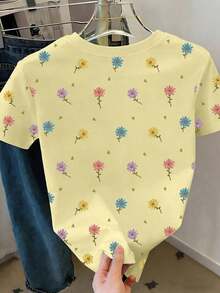Camiseta de manga corta con estampado floral, camiseta de verano, blusa refrescante para damas, camiseta estética - Multicolor 4 - Ver 2