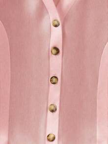 Camiseta de mujer de punto con cuello en V profundo, manga corta, cintura ceñida, abertura frontal con botones metálicos, elegante, romántica, casual, para uso diario, trabajo, cena, primavera/verano - Multicolor - Ver 6