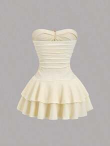 Sweetro Vestido elegante sin tirantes con volantes en capas para mujer - Albaricoque - Ver 2