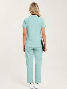 Conjunto de uniforme azul marino para mujer, hecho de tela de alta calidad y transpirable, adecuado para deportes, enfermería y trabajo, con bolsillos, perneras acampanadas, conjunto de uniforme de moda, adecuado para clínicas dentales, conjunto de unifor - verde menta - Ver 2