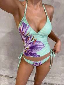 Conjunto de bikini a cuadros de cereza dulce - Azul menta - Ver 6