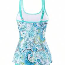 Swim Lushore Summer Beach Paisley Print Cami Top And Solid Boxer Briefs Two Pieces Swimwear - Azul - Ver 8