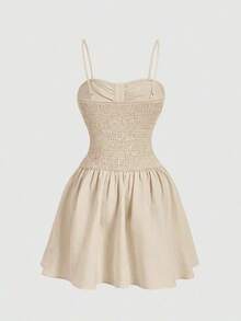 Vestido camisero corto con decoración de botones para mujer, amarillo pálido - Albaricoque - Ver 5