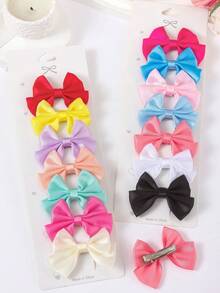 10pcs Random Candy Color 3D Bow Hair Clips, Collegiate Style Solid Color Retro French Side Bangs Clips, Cute Girl Daily & Party Hair Accessories - Multicolor - View 7